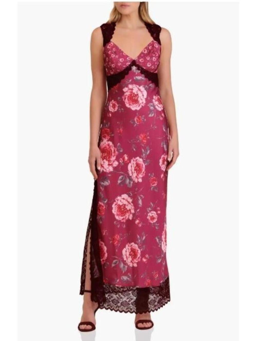 Avec Les Filles Bias Cut Lace Trim Slipdress Pink Peony Satin NWT Size 4